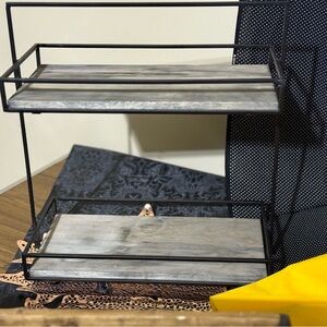 Two-Tier Black Metal and Wood Shelf